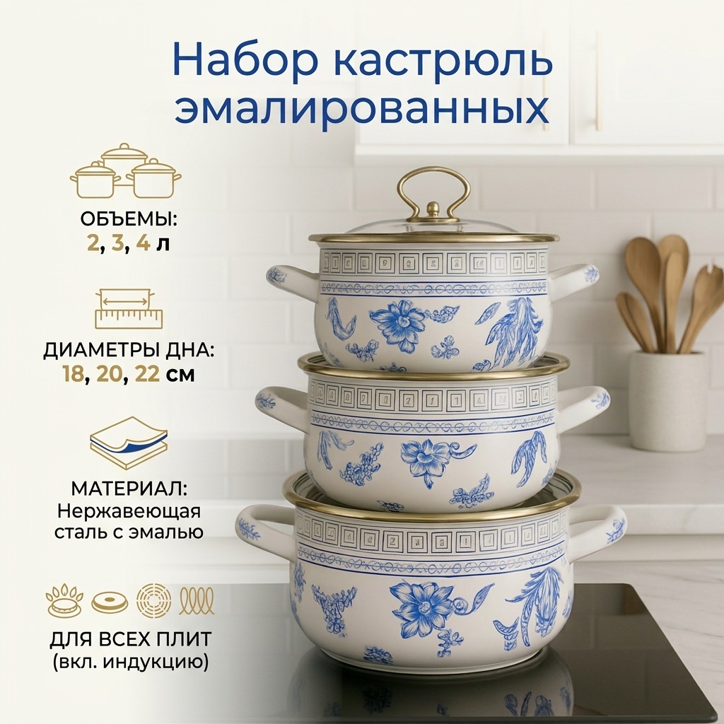 Набор кастрюль 3 в 1