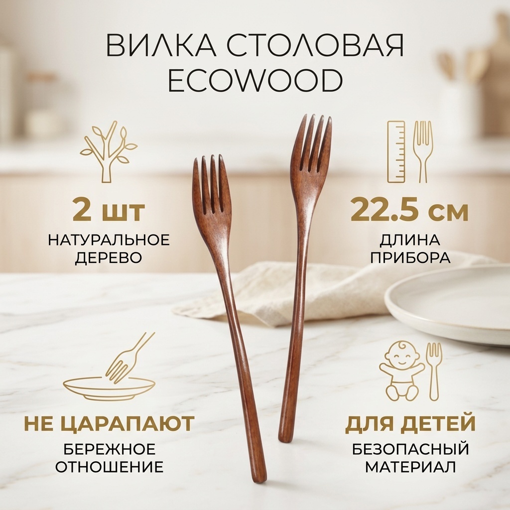 Вилка 2 шт, коричневый 22-3СМ-ECOWOOD