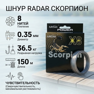 RADAR плетеный шнур Скорпион 0.35 мм серый