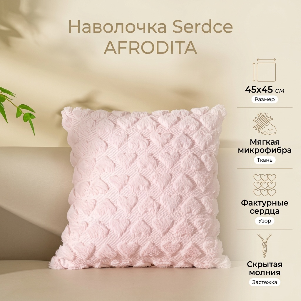 Наволочка Serdce 45x45 полиэстер, микрофибра, смесовая ткань, 1 шт