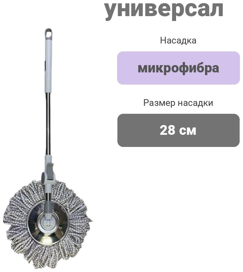 Швабра универсальная, для пола, для стен , материал насадки: микрофибра, микроволокно, хлопок, серый