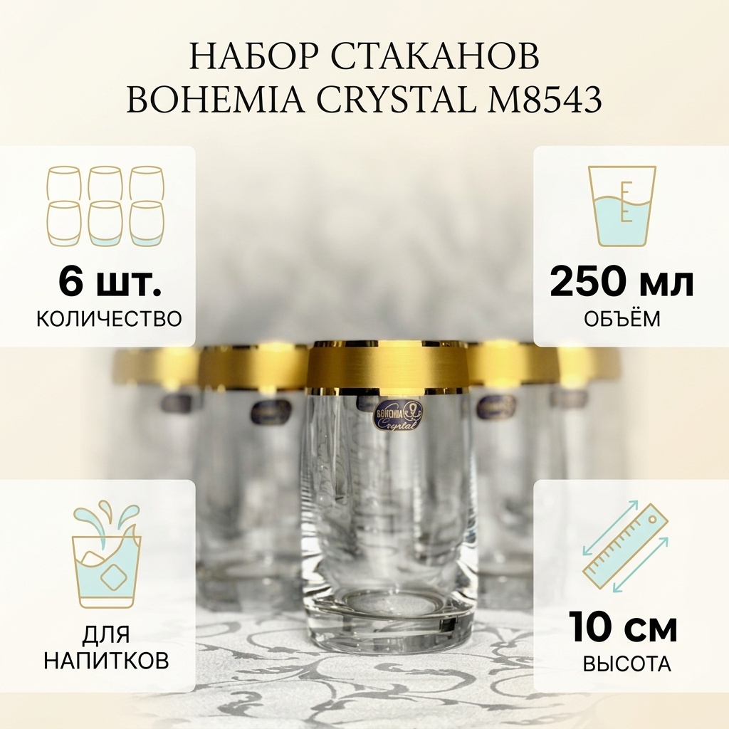 Набор стаканов Bohemia Crystal 250 мл, стекло, 6 шт