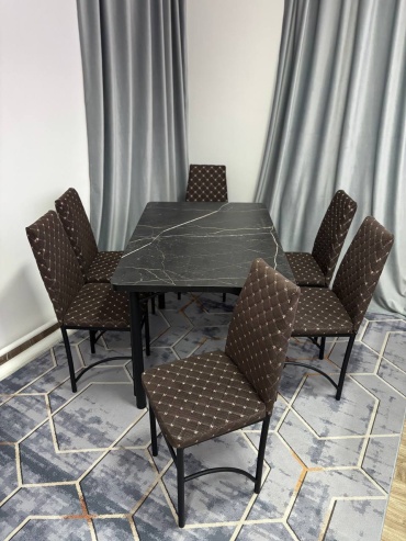 Комплект MEBEL STYLE GROUP 846487941, стол 120х80 см + 6 стульев, черный, коричневый