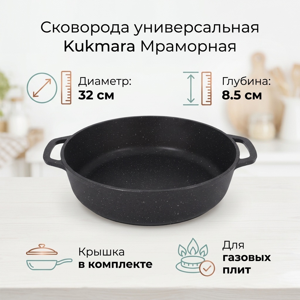 Сковорода Kukmara Мраморная 32 см с антипригарным покрытием, алюминий