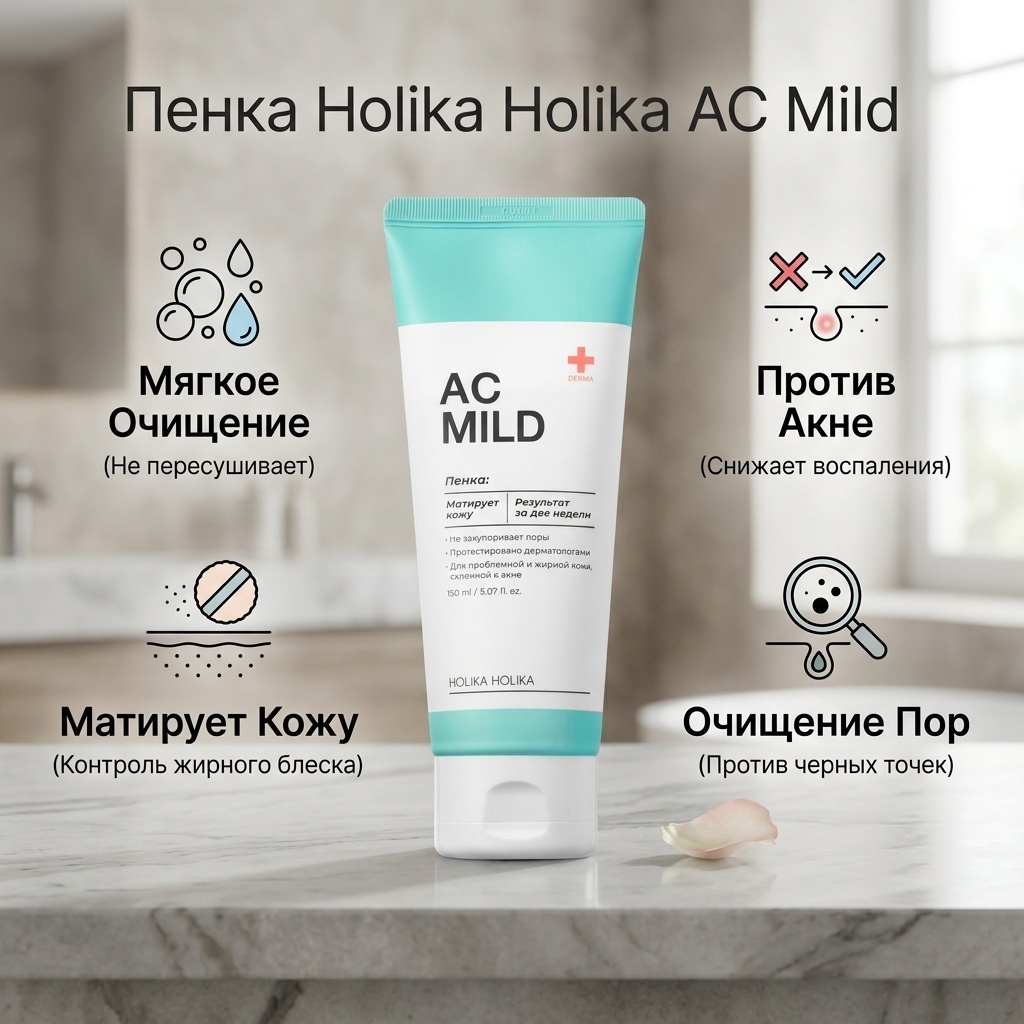 Holika Holika AC Mild против покраснений и акне для проблемной кожи пенка 150 мл
