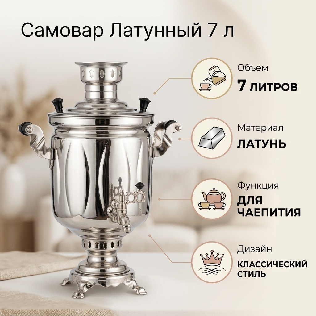 Самовар 051681497 7 л, латунь