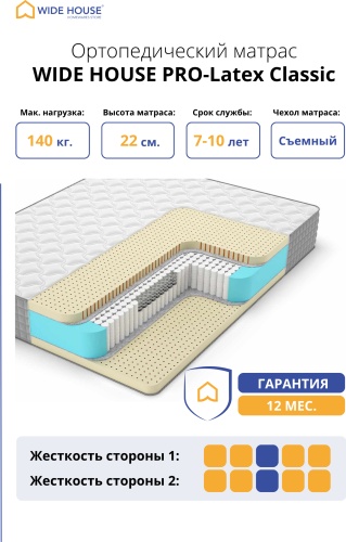 Матрас WIDE HOUSE PRO-Latex Classic, 160x220x22 см