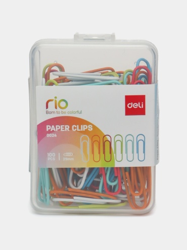 Скрепки DELI 0024, 100 шт, 29 мм, мультиколор