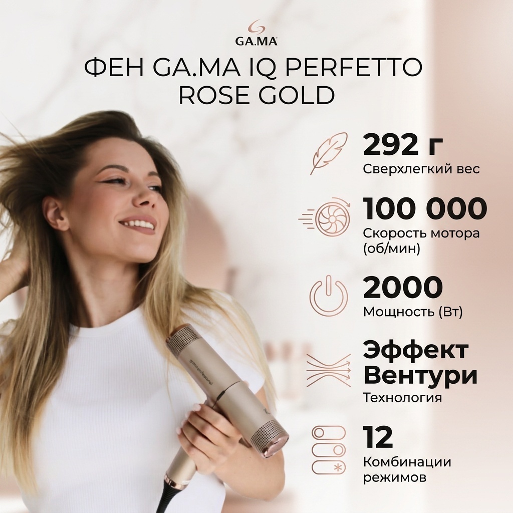 GA.MA IQ Perfetto Rose Gold фен золотой