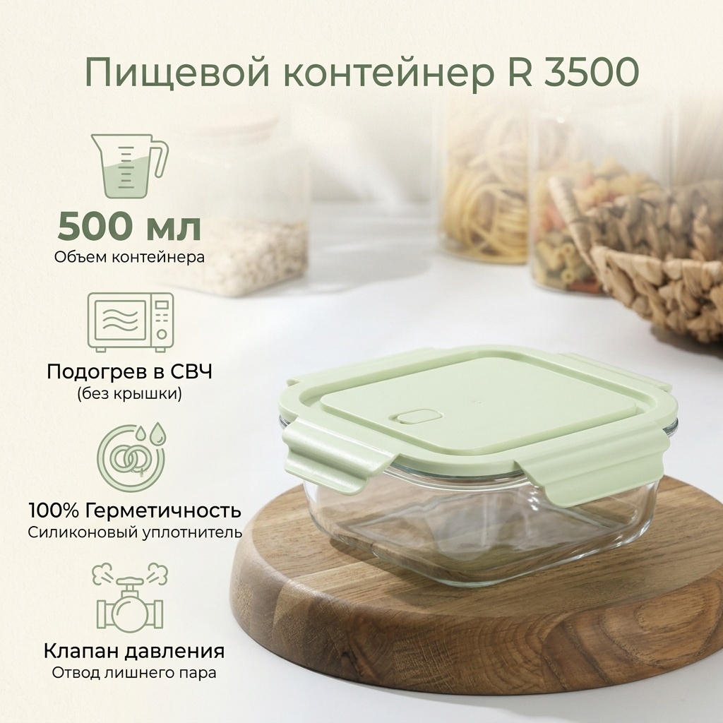 Контейнер R 3500 1 шт, жаропрочное стекло