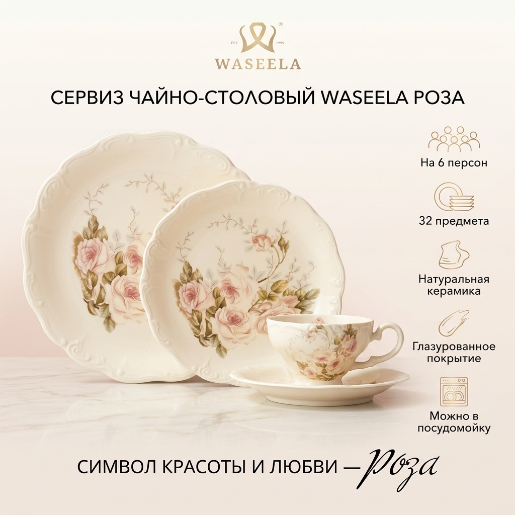 Сервиз на 6 персон WASEELA , предметов: 32, чайно-столовый, керамика