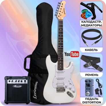 Levinson электрогитара LS-300 Pack 2 WH + педаль Distortion