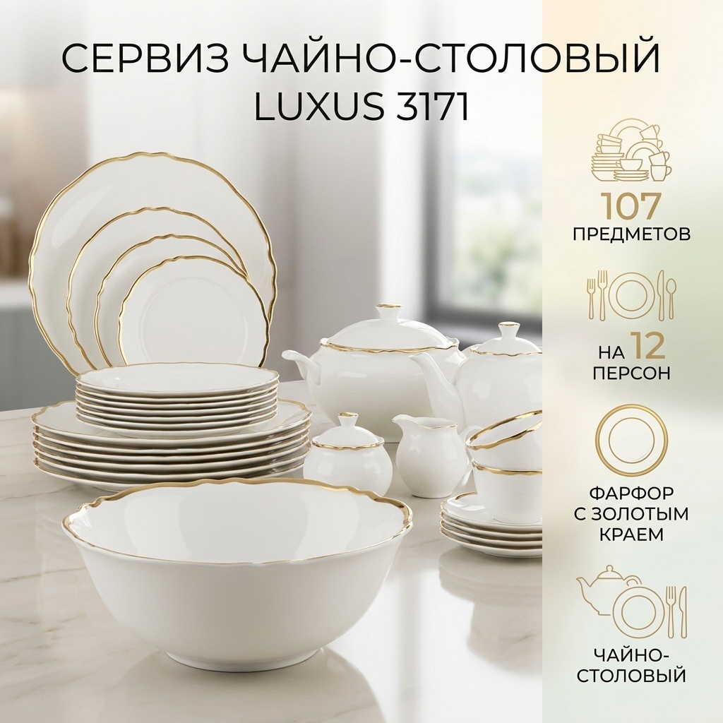 Сервиз на 12 персон Luxus , предметов: 107, чайно-столовый, фарфор