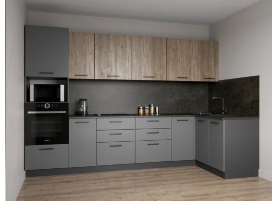 Кухонный гарнитур , 400x220х60 см, ЛДСП, серый, коричневый