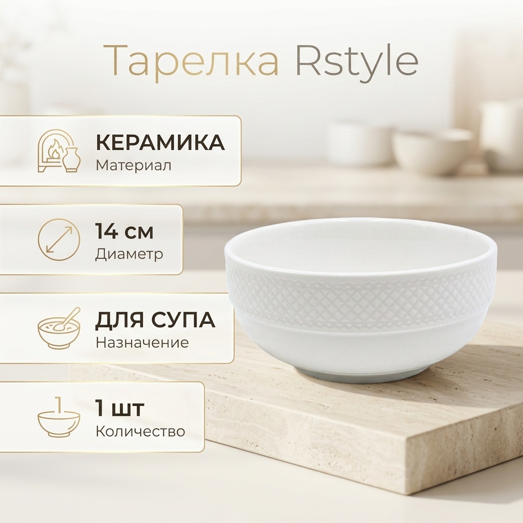 Тарелка Rstyle 14 см, 1 шт, керамика