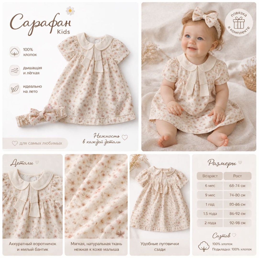 Повседневное платье Miomini baby цветочный бежевый