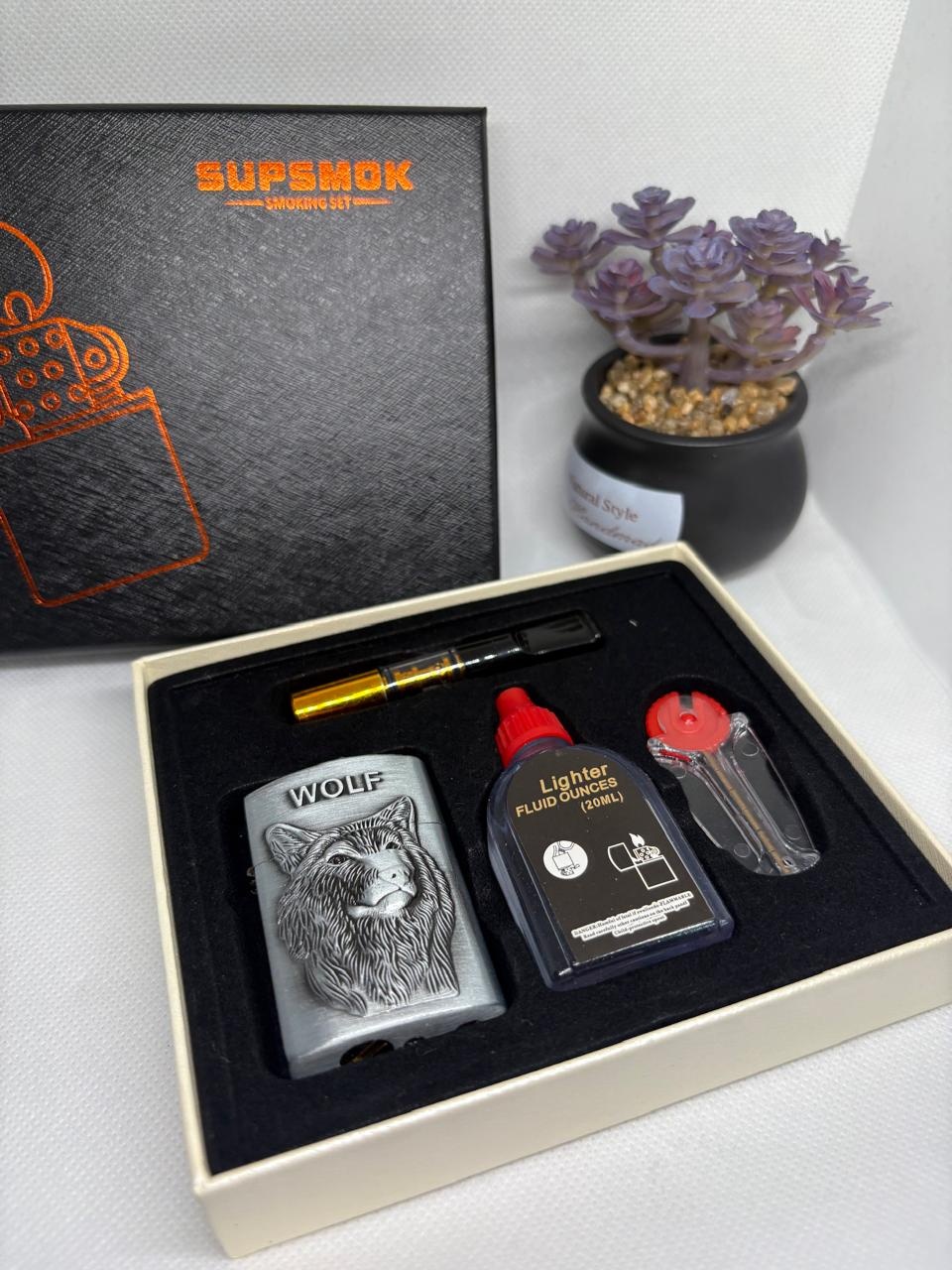 SUPSMOK бензиновая зажигалка Wolf silver vip, металлический сплав