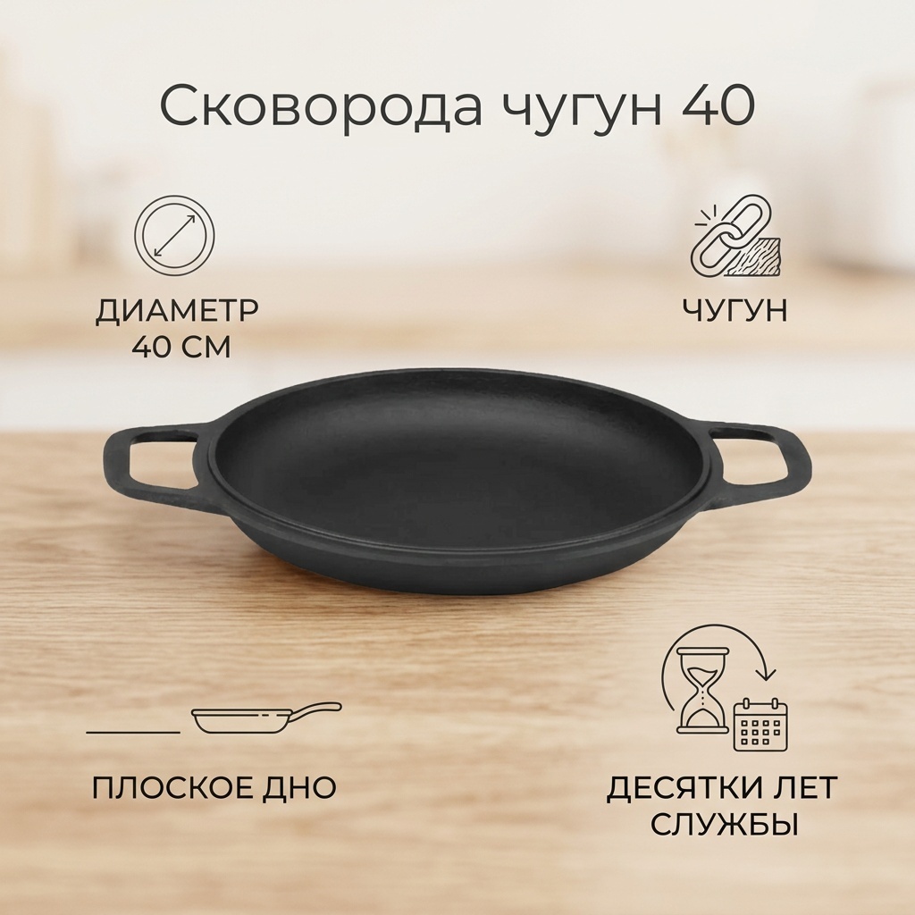 Сковорода 40 см , чугун