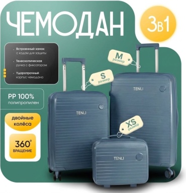 Комплект чемоданов TENLI 097-M-S-XS полипропилен 76 л синий