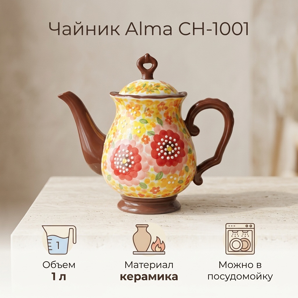 Чайник Alma CH-1001 1 л, керамика
