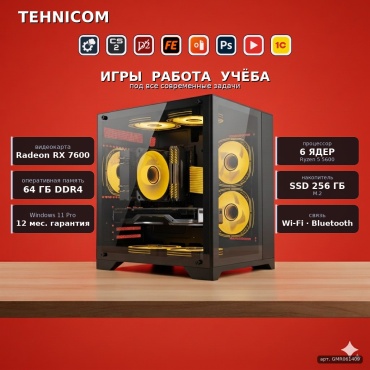 Tehnicom R5 5600 / RX 7600 8 Гб / 64 Гб / SSD 256 Гб / Win 11 Pro