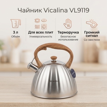 Vicalina чайник VL9119 3 л, нержавеющая сталь