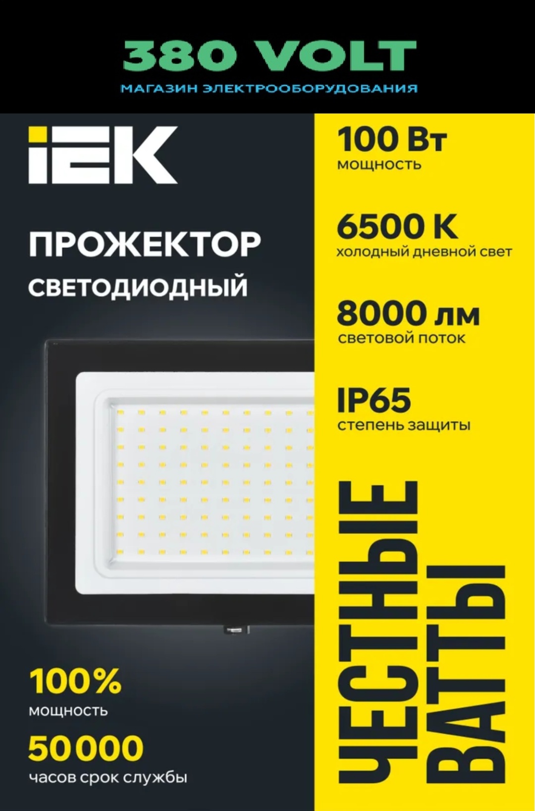 Прожектор на дуге крепления IEK 100 Вт, холодный белый