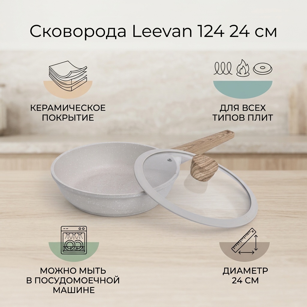 Сковорода Leevan 124 24 см с антипригарным покрытием, керамика