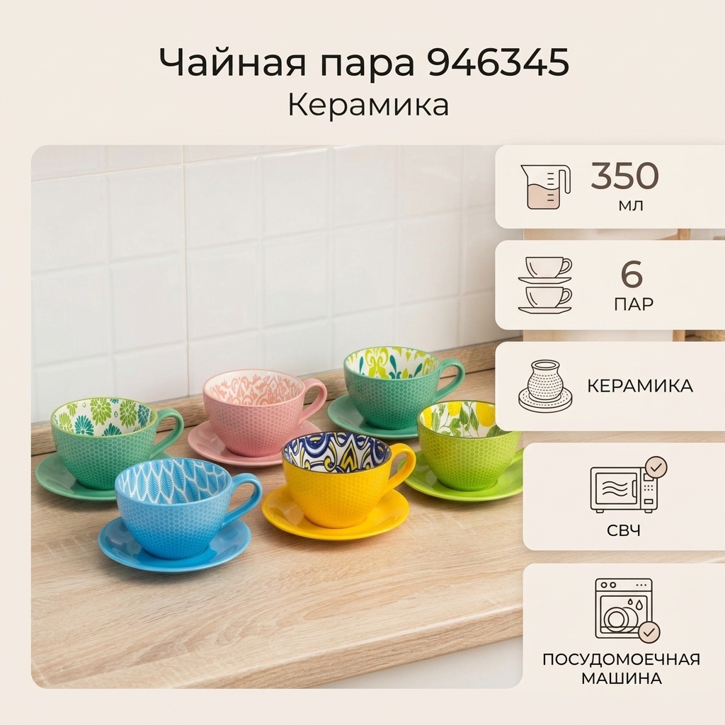 Чайная пара , 350 мл, керамика, 6 шт.