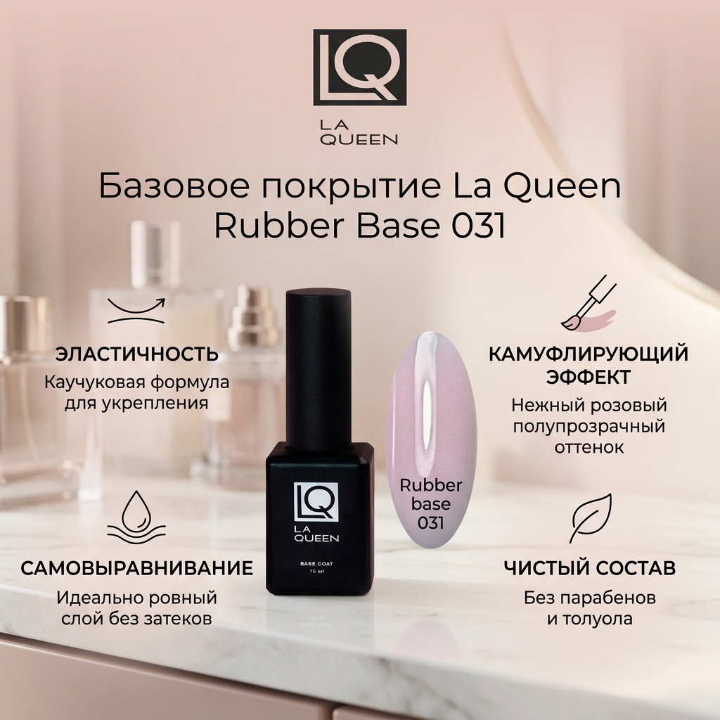 La Queen базовое покрытие Rubber base Розовый камуфлирующее 15 мл
