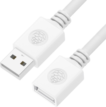 Кабель GCR USB Type-A (M), USB 2.0 (F), 0.3 м, белый