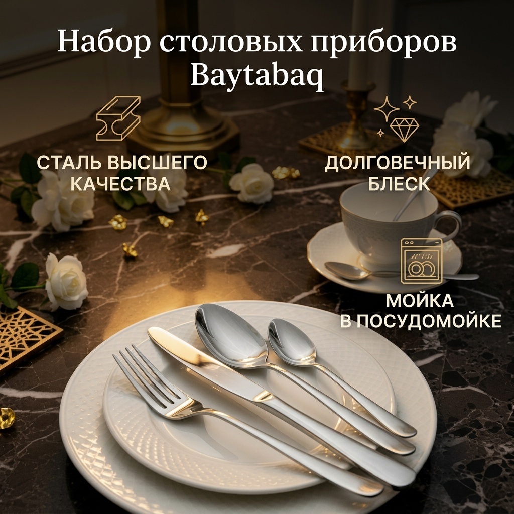 Набор столовых приборов Baytabaq 24 шт, серебристый набор