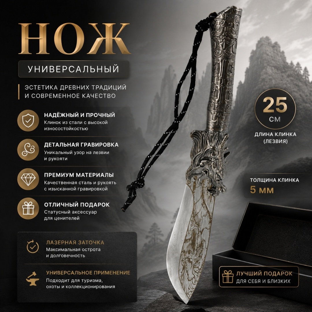 Нож универсальный M&K, лезвие: сталь 1 шт