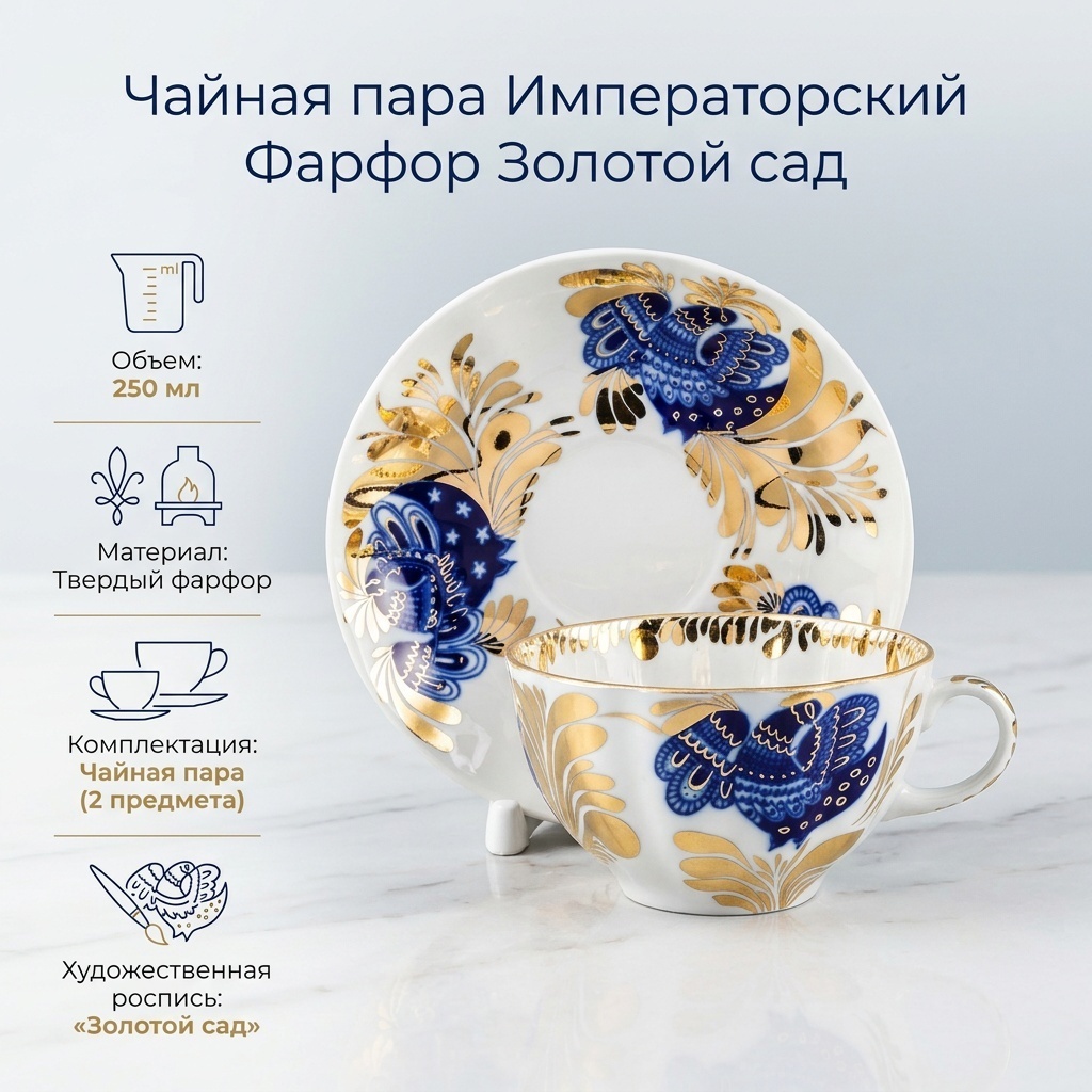 Чайная пара Императорский Фарфор «Золотой сад», 250 мл, фарфор, 1 шт.