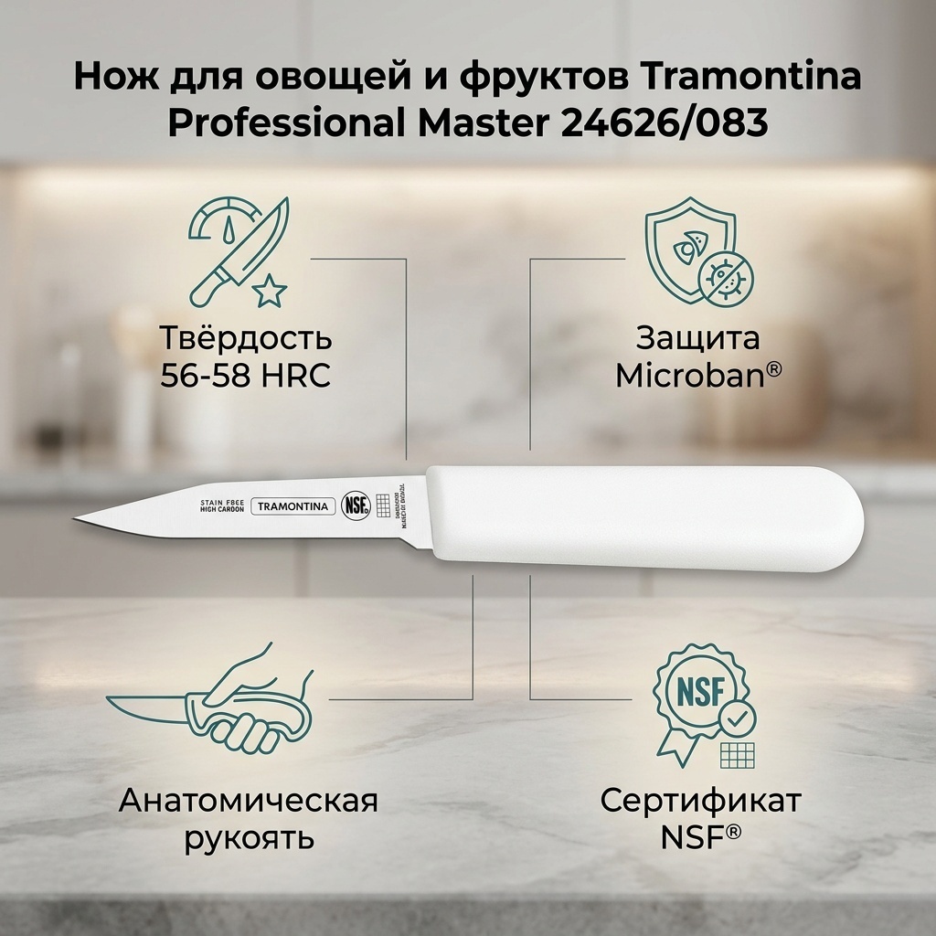 Нож для овощей и фруктов Tramontina, лезвие: нержавеющая сталь 1 шт