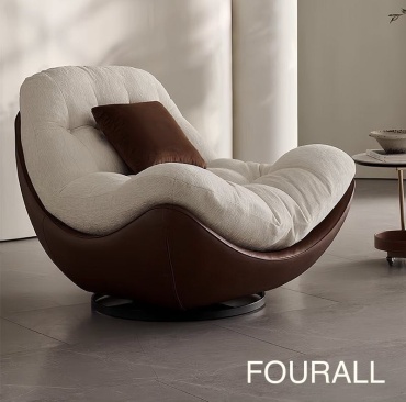Кресло FOURALL 474036107 , обивка натуральная кожа, ткань, коричневый, бежевый