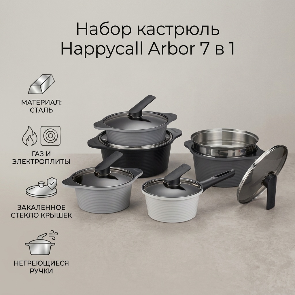 Набор кастрюль Happycall 7 в 1