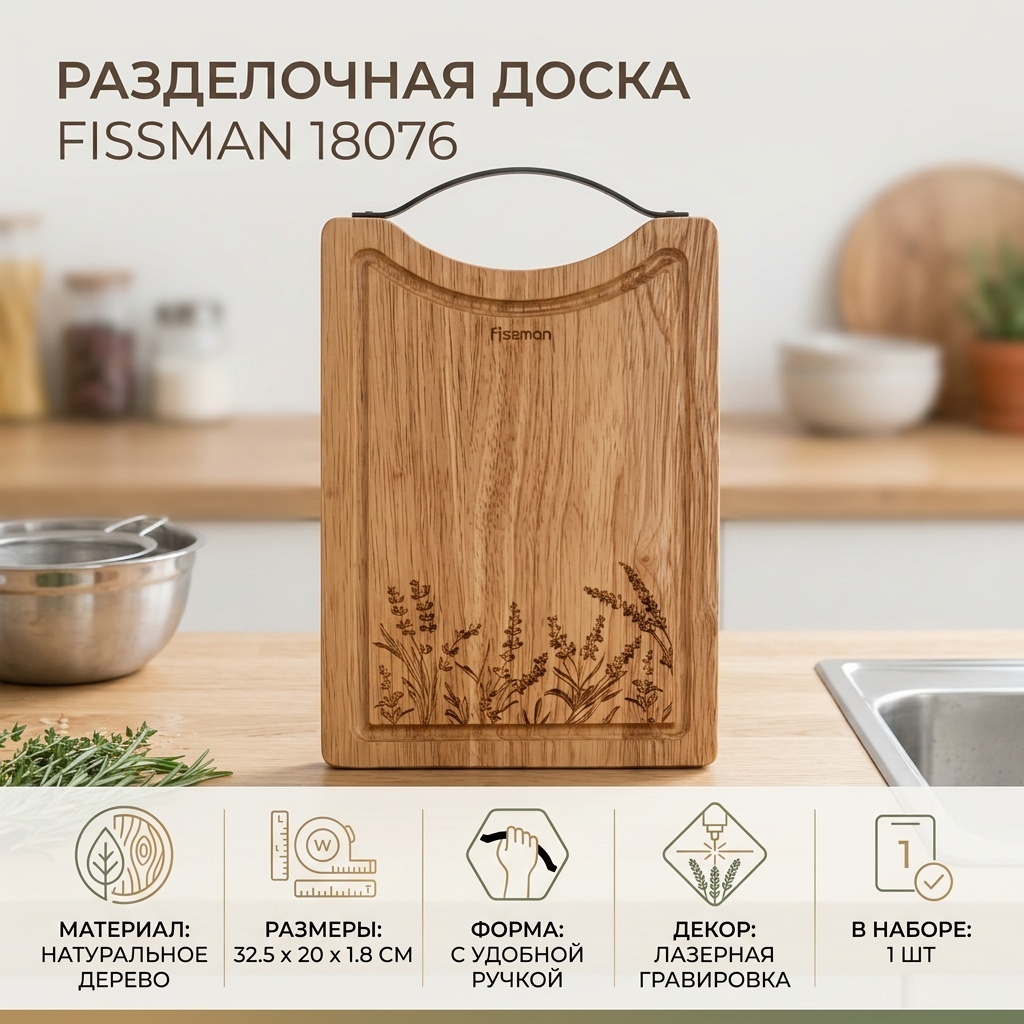 Fissman разделочная доска 18076 1 шт, дерево