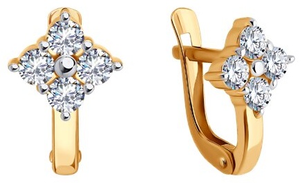 Серьги Diamant 51-120-02763-1 вес 1.82 г золото, фианит