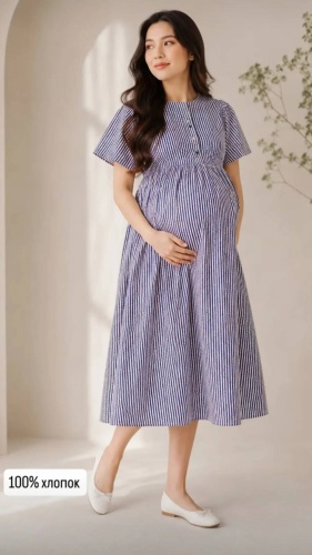 Повседневное платье, для беременных MamaStyle синий, белый
