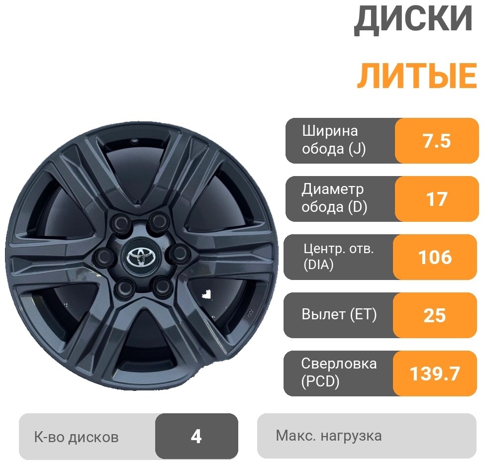 Rainbow 718 7.5x17/6x139.7 D106.1 ET25 4 диска графит