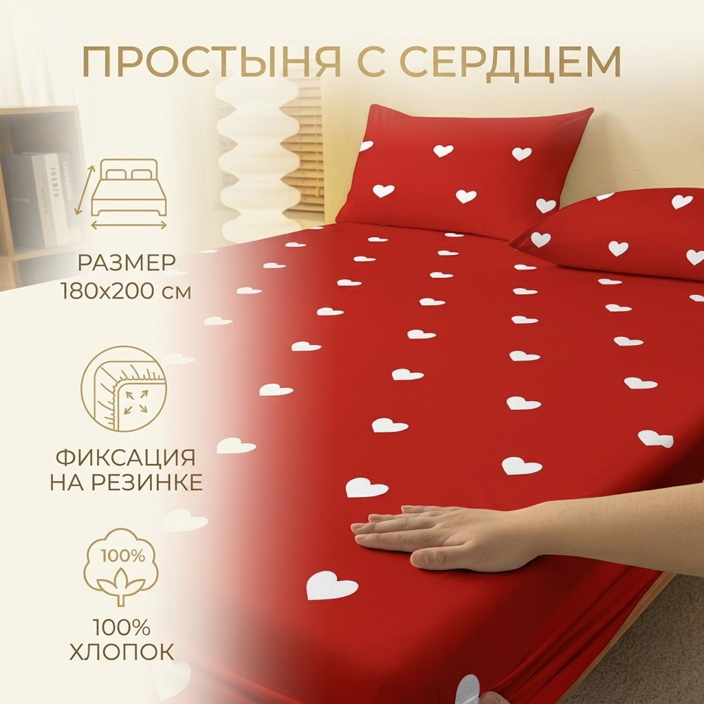 Простыня Простыня с сердцем 180x200, хлопок