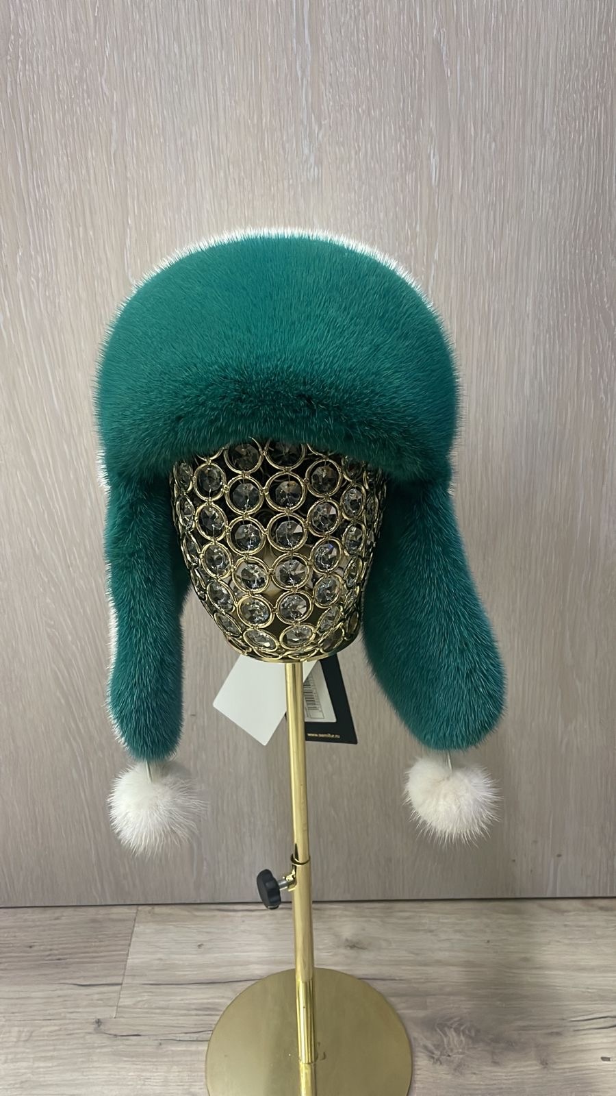 Ушанка SemiFur размер 55, 56, 57, 58, бежевый, зеленый