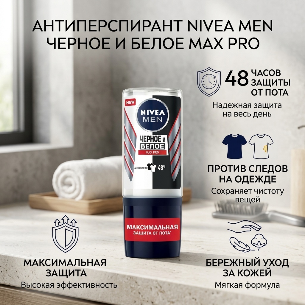 NIVEA Черное и Белое Max Pro антиперспирант для мужчин 50 мл