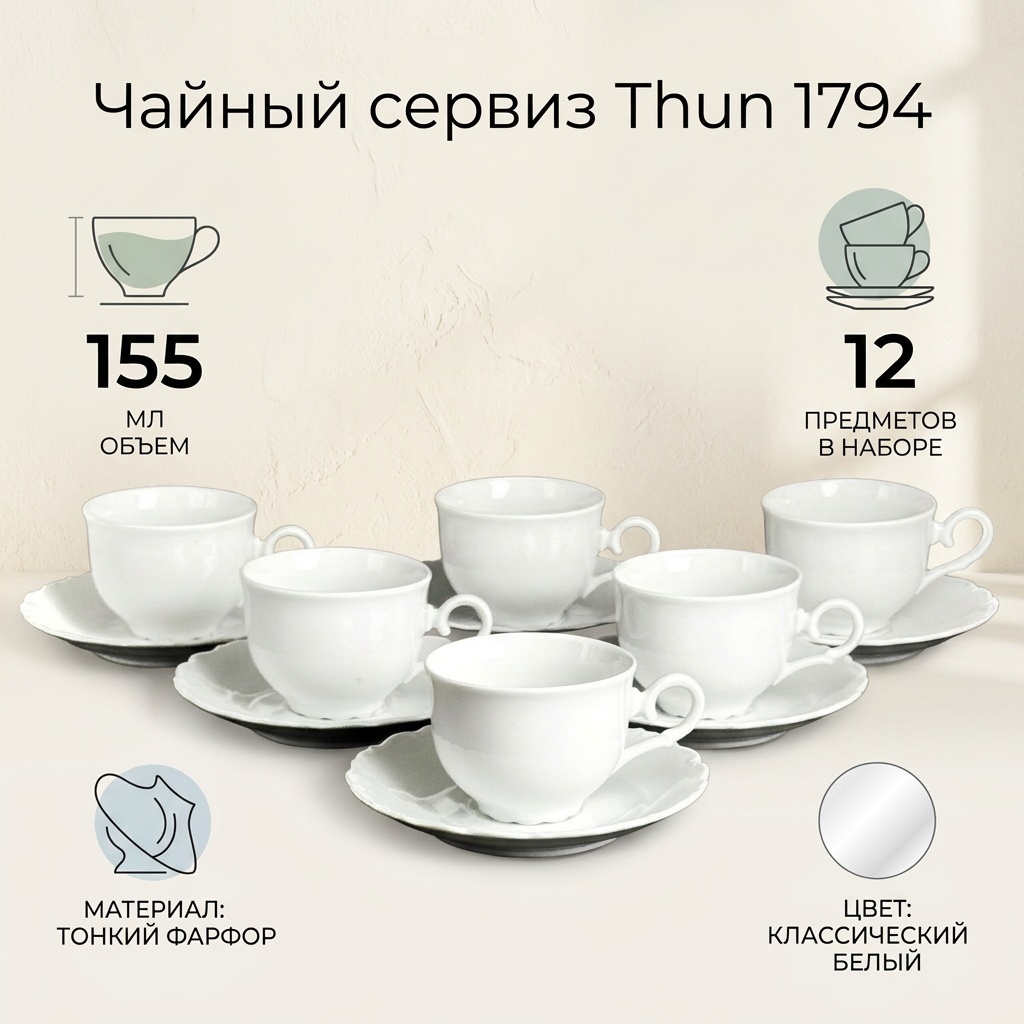 Чайная пара Thun 1794 , 155 мл, фарфор, 6 шт.