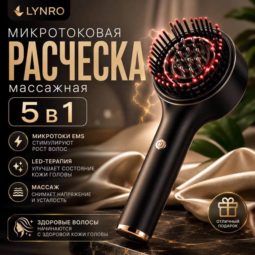 LYNRO микротоковый массажер, лазерная расческа, массажер для стимуляции роста волос, многофункциональный аппарат