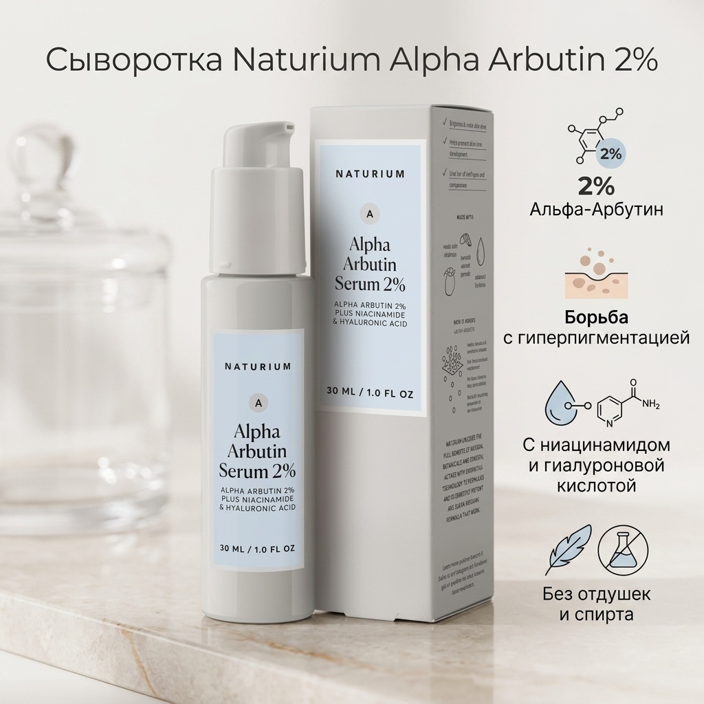 Naturium сыворотка Alpha Arbutin Serum 2% для лица, для области вокруг глаз, для зоны декольте 30 мл