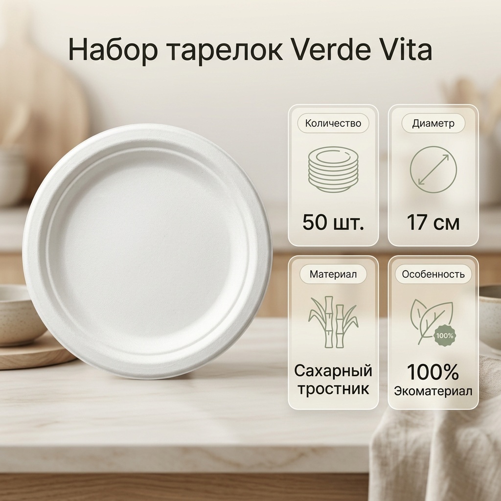 Verde Vita набор посуды D17plate белый 50 шт