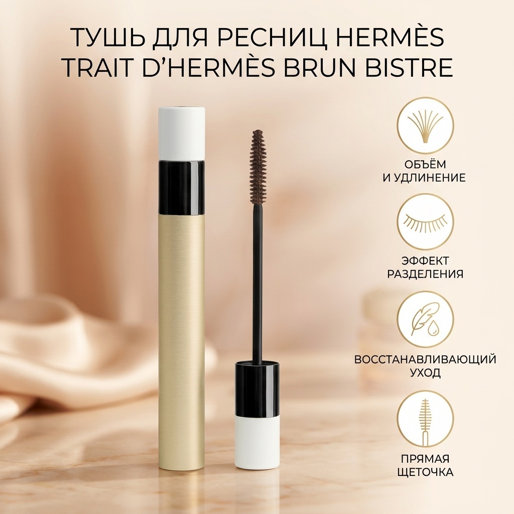 Тушь для ресниц Hermes Trait d'Hermès, revitalizing care mascara, Brun Bistre fra HERMÈS удлиняющая, для объема коричневый