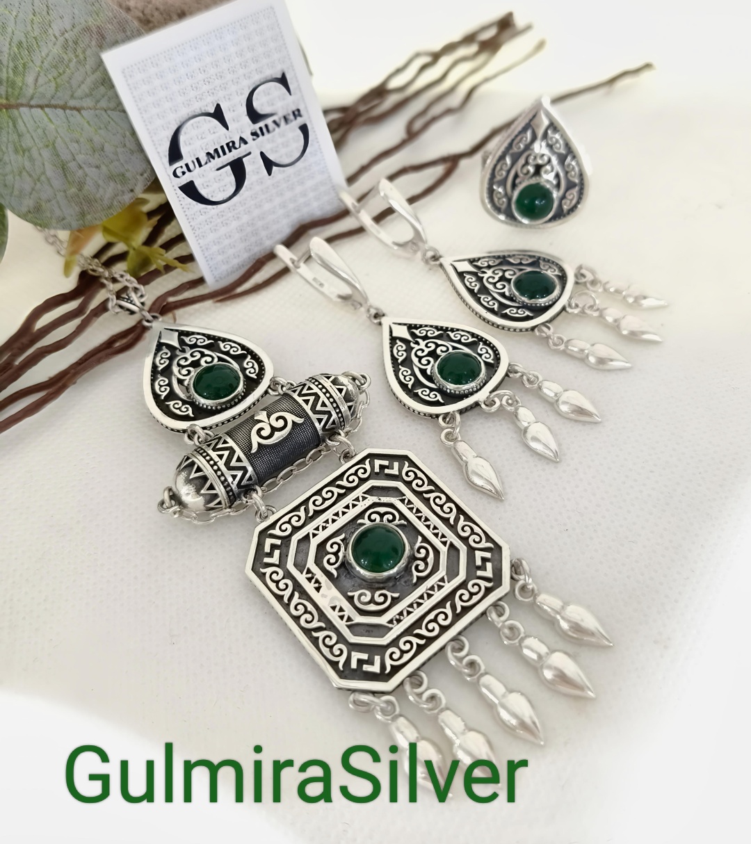 Gulmira Silver GSilver ЭТНО Хризопраз вес 51.52 г серебро, хризопраз